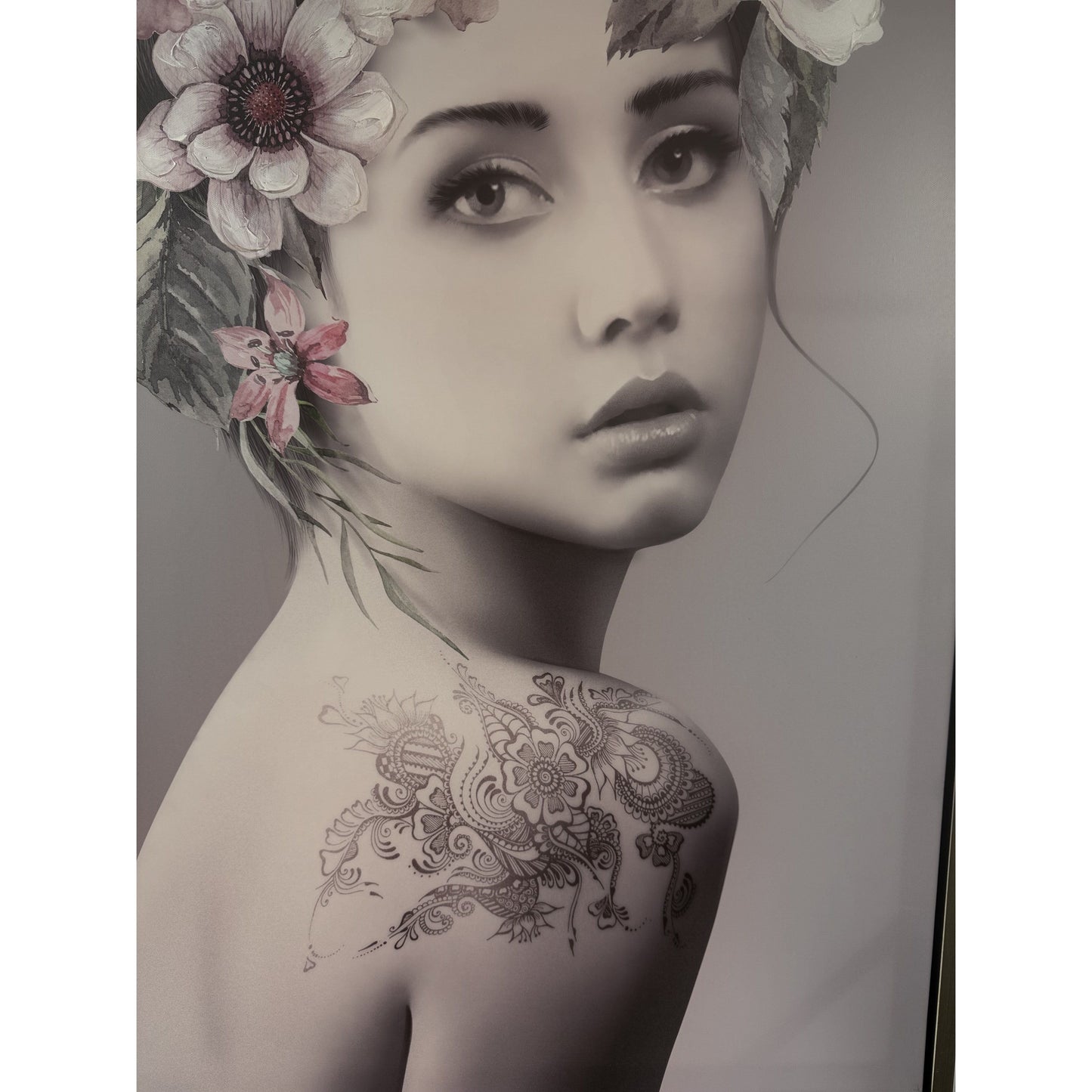 Oil on Canvas Girl With Shoulder Tattoo