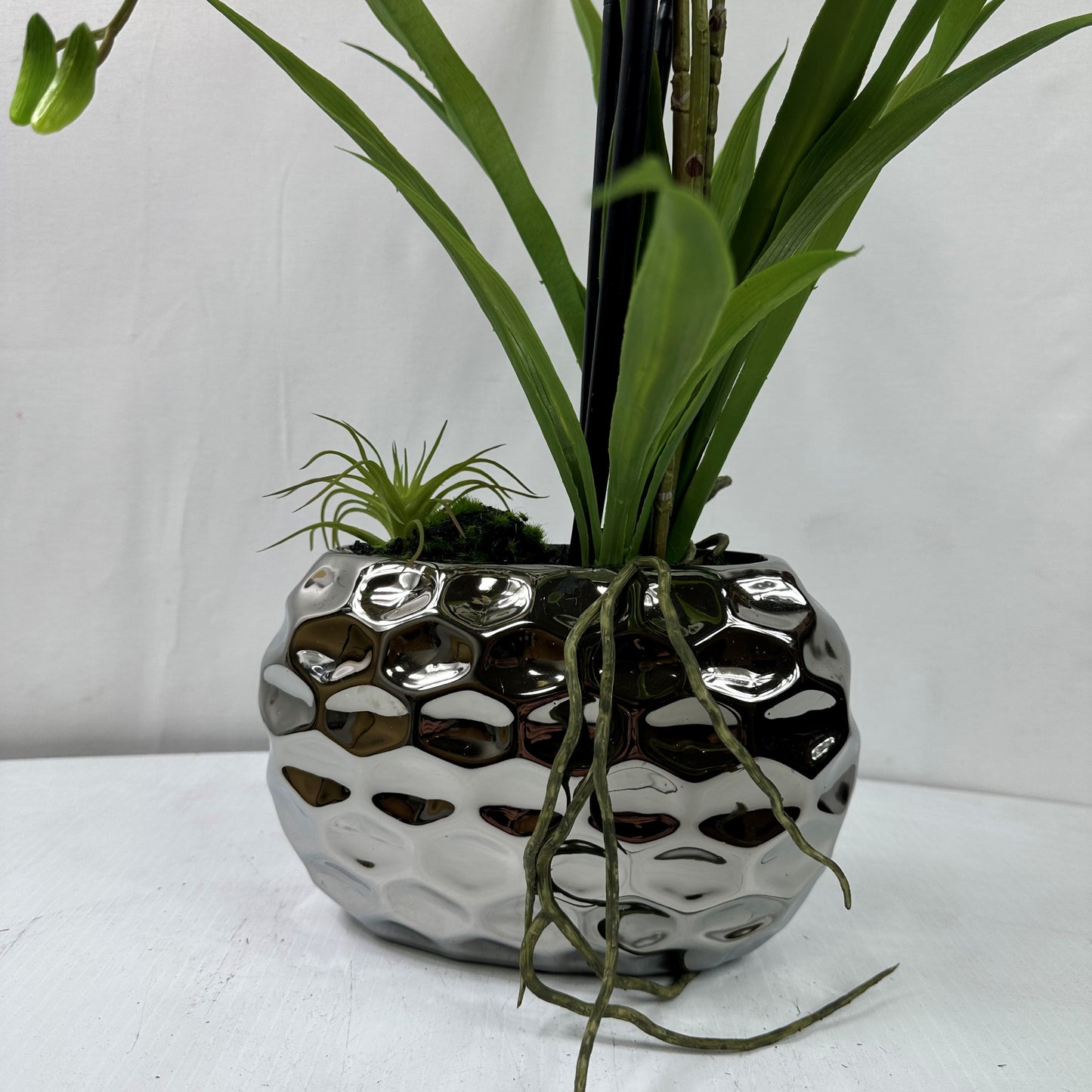 Dendrobium Orchid X 3 in silver vase