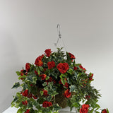 Rose ivy hanging basket in moss hanger