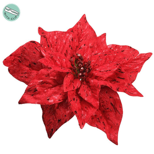 Velvet Poinsettia With Clip (set of 3)